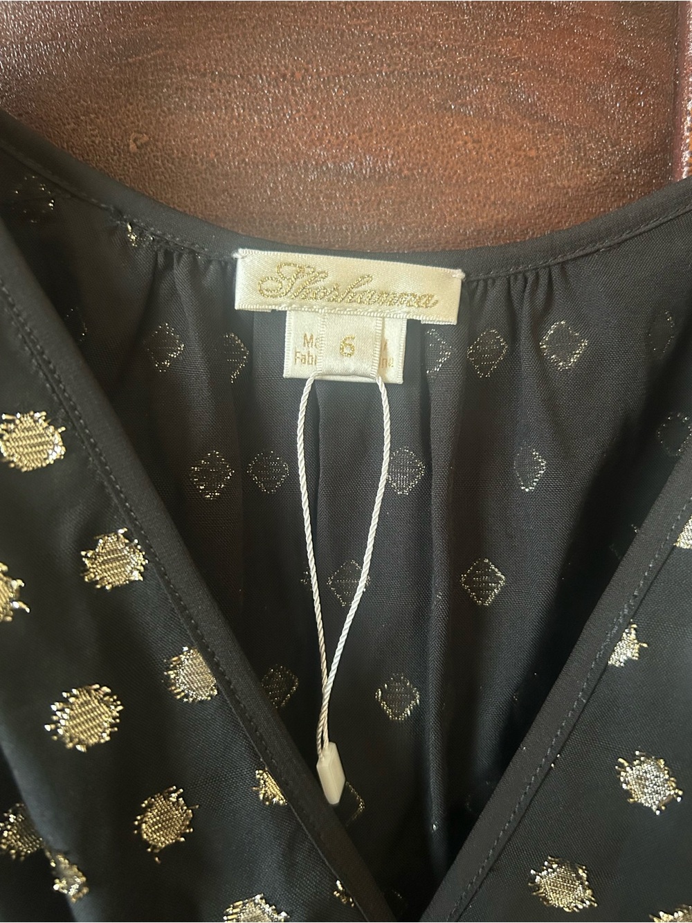 NWOT Shoshanna Elia Black & Gold Metallic Clip Dot Cocktail Mini Dress Size 6 - Picture 8 of 8